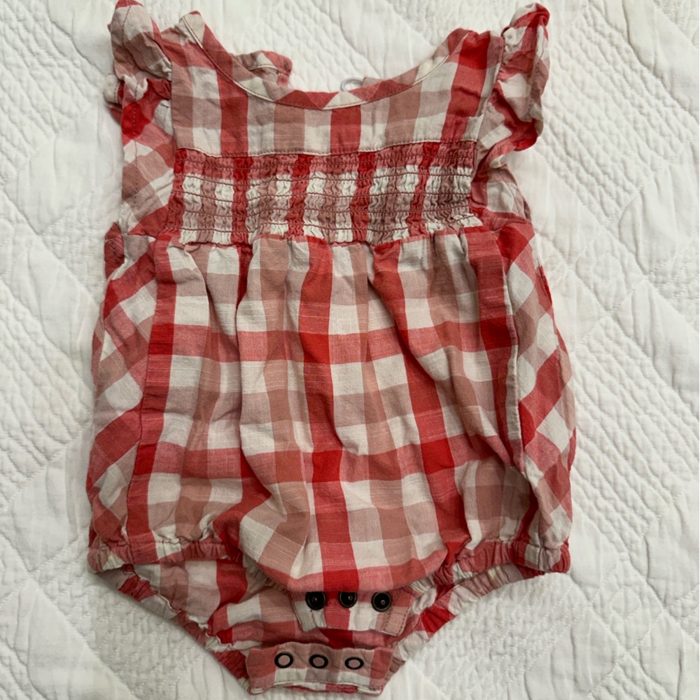 Pehr 0-3 gingham romper. Barely used and adorable outfit.